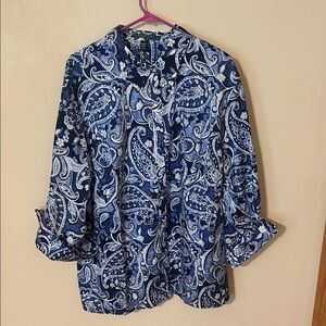 Lauren Ralph Lauren Women’s Blue Paisley Print Button Down Blouse 3X NWT